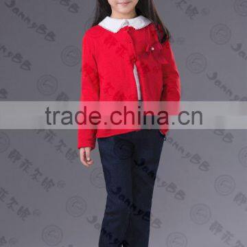latest fashion red cotton bow knot pearl button cardigan