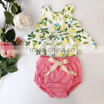 Tropical Lemon Pattern Cotton Fabric Baby Clothes Sleeveless Shirt Shorts Set photo-2