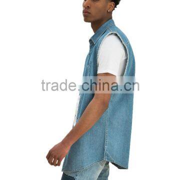 Cheap Wholesale Washed 100% Cotton Mens Sleeveless Denim Jacket photo-4