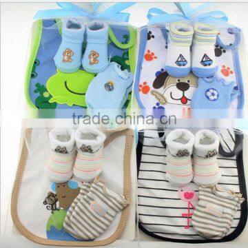 OEM or Stocked ,100%cotton bib set, 5PCS/SET Baby Bibs set,1,Mesh bag baby Baby bibs set,