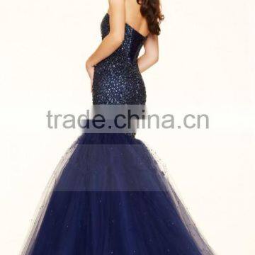 2016 Prom Dresses Sweetheart Beaded Bodice Mermaid Tulle Lace Up photo-3