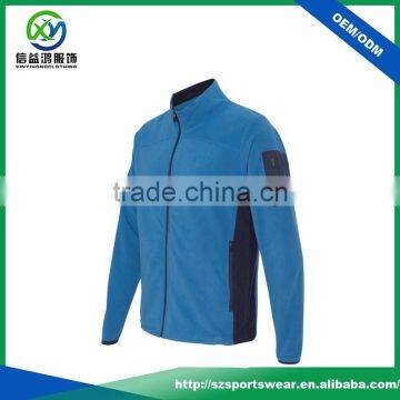 Custom design splicing body side mircro fleece 100%cotton man jacket with zip pocket