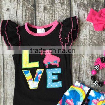 Baby Girls Summer Clothes Girls Children LOVE Troll Hair Outfits Kids Flutter Sleeve and Rainbow Shorts Outfits With Accessories photo-2