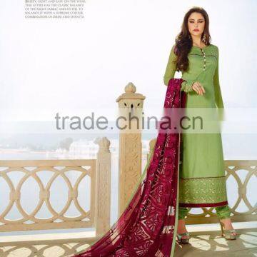 Long Olive Green Color Long Straight Cut Bottom Zari embroidery Border Designer Semi Stitch Salwar Kameez