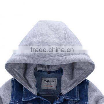 Fashional Splicing With Hood Knitted Kids Denim Jacket photo-3