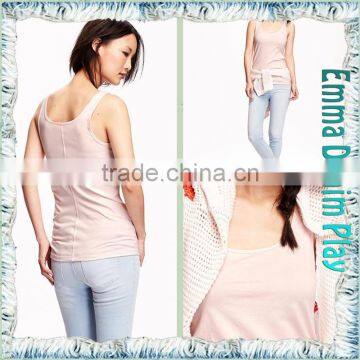 2016 Fashion Sketch Ladies Pink Dyeing Underwear Wide Neck Tank T-Shirt photo-5