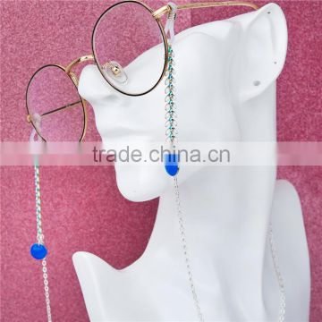 Copper Enamelled Sequins Eyeglasses Chain Holder Silver Plated Multicolor Evil Eye Round Enamel