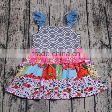 2017 Flutter Sleeve Patchwork Summer Dresses Baby Girls Dress Designs photo-2