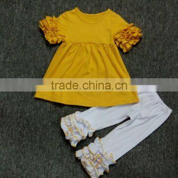 2017 Spring Baby Girls Outfit Yellow Top and Icing Pants Kids Clothing Western Girls Outfit