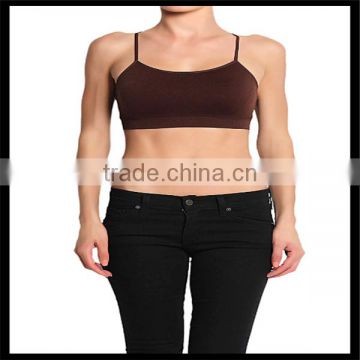 Seamless Cross Strap Back SPORTS BRA TANK TOP Stretch Bandeau Cami brown color