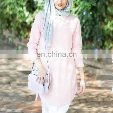 Hotsale Summer Pink Ladies Muslim Blouses Elegant Design Islam Blouse Beautiful Elegant Knit Blouses photo-2