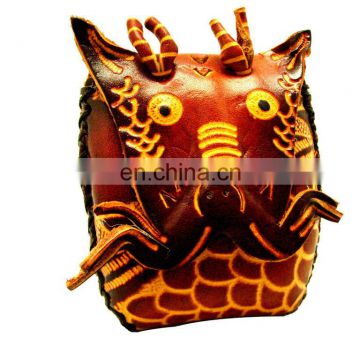 zipper genuine handmade leather coin purse Chinese dragon pocket squeeze coin purse for kids MCP-0028