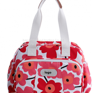 printed canvas shoulder bag with long tote handle