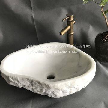 Cloudy White Marble Bathroom Wash Basin Cheap Stone Vessle Sink