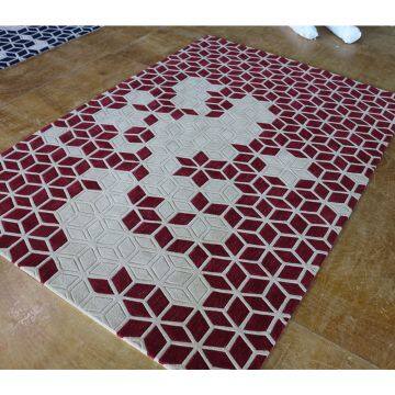 2018 Stereoscopic Cut Pile Carpet Red Geometric Pattern Rugs For Living Room