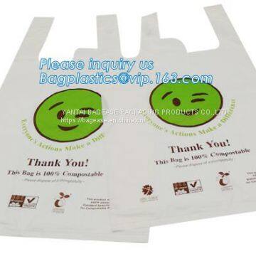 100% Compostable Shopper, Biodegradable Handle Handy Carrier Eco Bio Starch Plant Biodegradable T-Shirt Bags With Logo