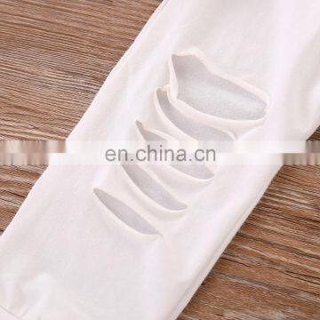 2019 Striped Print Girls Long Flare Sleeve Romper Tops & Baby White Hole Pants Outfits 2pcs Set photo-5