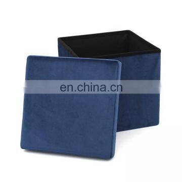 RTS Modern Luxury Home Furniture Folding Storage Box Storage Blue Velvet Stool Ottoman