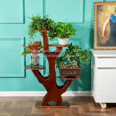 Flower Rack Solid Wood Living Room Indoor Balcony Simple Multi-layer Floor Type Retro European Chinese White Wood Chlorophytum Bonsai Green Flesh Saving Space Large Flower Pot Decoration Shelf photo-5