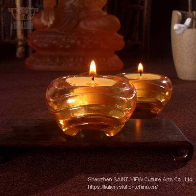 Circular Life: Crystal Glass Liuli Craft Candleholder Buddhism Worship Vessel Religious Pray photo-4