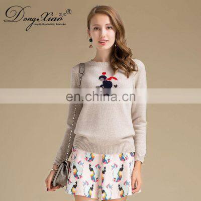 Fashion Skier Jumper Knitting Production Intarsia Women 100% Cashmere Sweater photo-3