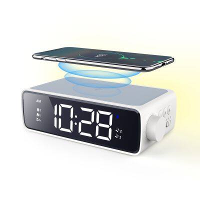 15W Fast Wireless Charging Stand LED Digital Display Alarm Clock with Phone Holder for Smartphones Output Power 5W 10W 15W