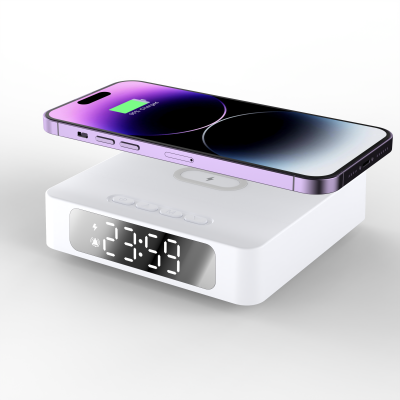 Convenient Wireless Multifunction Charger Bank with Alarm Clock Practical and Functional Product