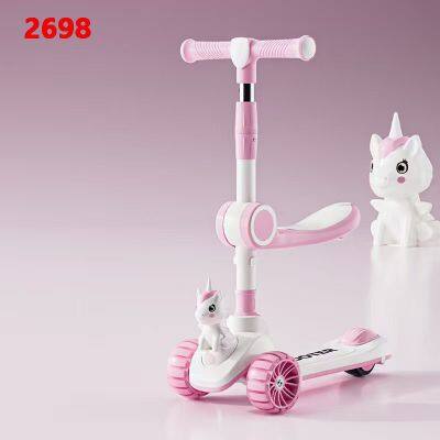 Children's Scooters Children's 3-wheel Music Glowing Folding Toys, Outdoor Sliding Sports, Boys and Girls Kids Kick