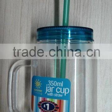 Jar Cup With Straw/Juice Plastic Cup With Handle photo-2