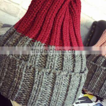 Hot Selling Peaked Top Two Tone Colors Rolled Brim Crochet Knitting Hat and Cap
