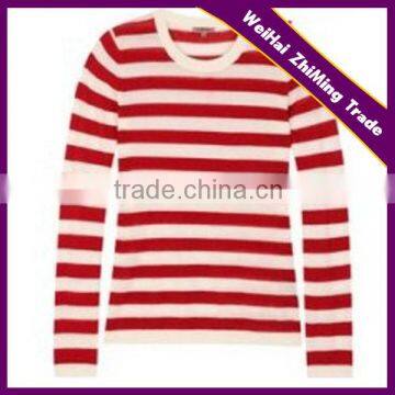 2014 fashionable crew neck lady jigsaw striped jumper