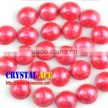 Bright red color fauxed iron-on artificial pearls, ABS flat pearls , half round pearls hor clothes