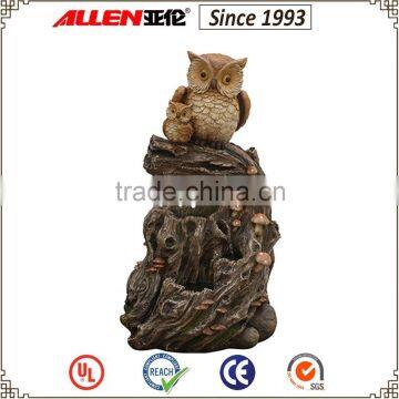 25.4" owl mother and children on mushroom decorated stump water feature fountain