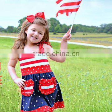 Wholesale kids dress 4th of july fashion baby girl summer dress patriotic dresses