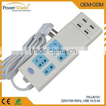 Global Universal /China USB Extension Plugs Socket with Surge Protector 220V 16A