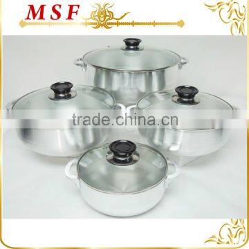 satin polished PRESSING aluminum casserole set with glass lids and single bottom MSF-6602