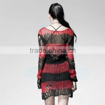 PM-004 Branded Red and Black Fashion Punk Rave Broken Pullover Striped Sweater photo-3
