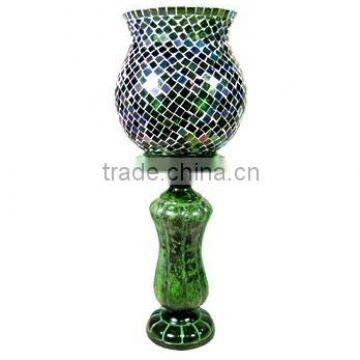 Green Antique Hurricane Lamp with Mosaic Chimney, Hurricane Lamp