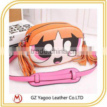 New 2016 Fashion Cute Cartoon Synthetic Women Leather Messenger Bag Occident Tassels Cross Body Bag photo-5