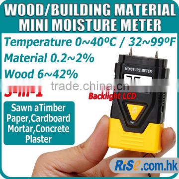 3-in-1 Wood Building Material Thermometer Timber Concrete 2 Pin Moisture Meter