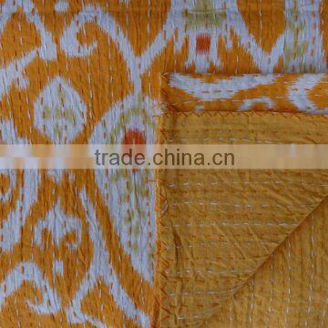 Ikat Kantha Quilt, Designer Kantha Bedding, Handmade Kantha