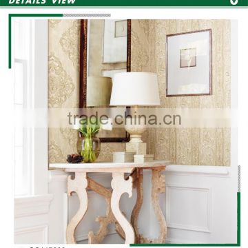 stock lot embossed pvc wallpaper, yellow classic damask wall covering for bathroom , charming wall mural online