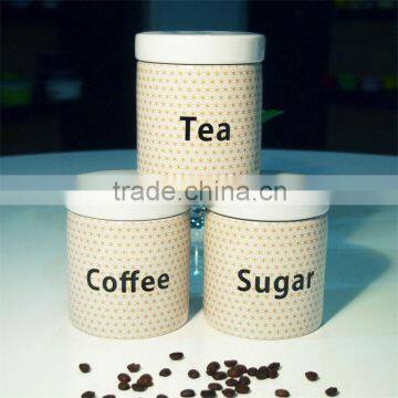 S/3 Round white ceramic canister