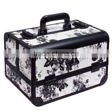 Black flower cosmetic PVC aluminum case D2670K