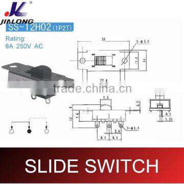 6A 250V 1P2T power slide switch SS-12H02