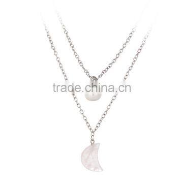 Cute pink moon pendant pearl jewelry latest design girls top necklace