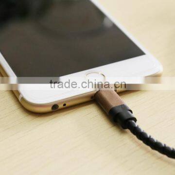New Arrivel Wooden Shell USB Cable Round Leather Charging Cable For Iphone5/5S/6/6Plus/ipad Date Cable photo-3