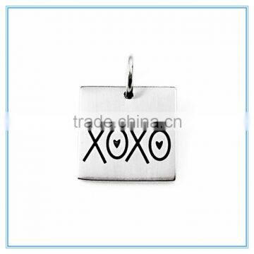 XOXO Square Tag with Tiny Hearts Stainless Steel