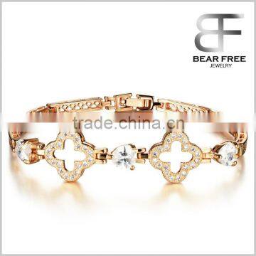 Women's 18K Gold Plated Charm Cross Four Leaf Clover Crystal Bracelet