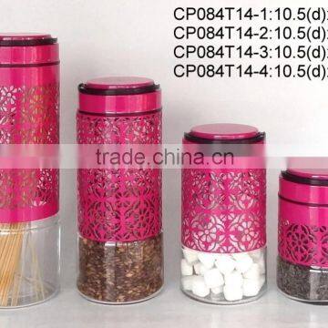 CP084T14 round glass jar with metal casing